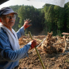 Sota Watanabe, a local farmer, explains how a landslide destroyed much of his property at Kanuma City, Tochigi prefecture, Sept. 15, 2015.